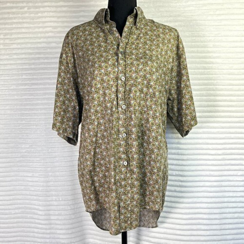 Vintage Earth Tone Geometric Print Button Down Shirt M